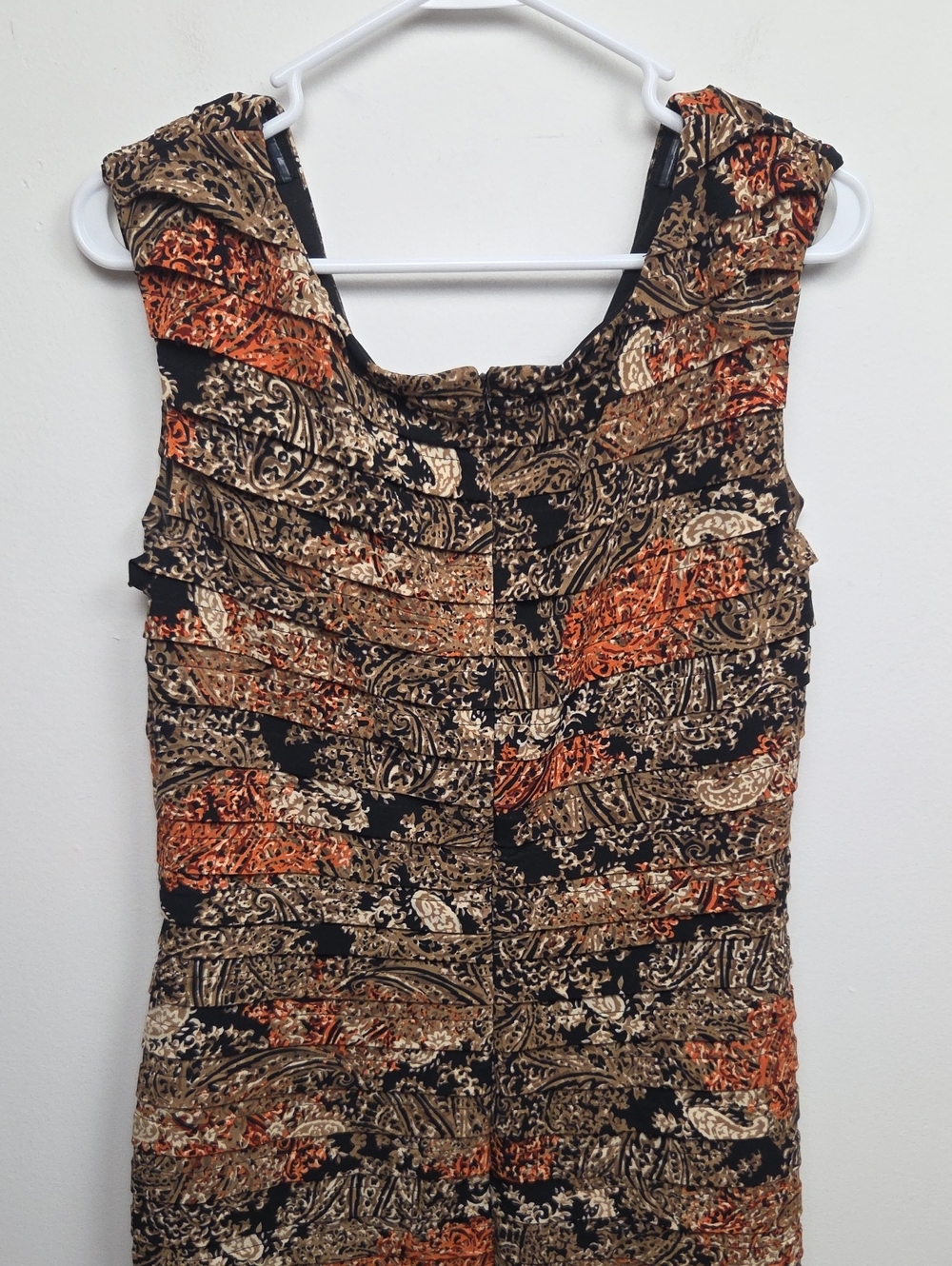Adrianna Papell Classic Sleeveless Elegant Pleated Midi Dress Paisley Warm Tones - Picture 9 of 13